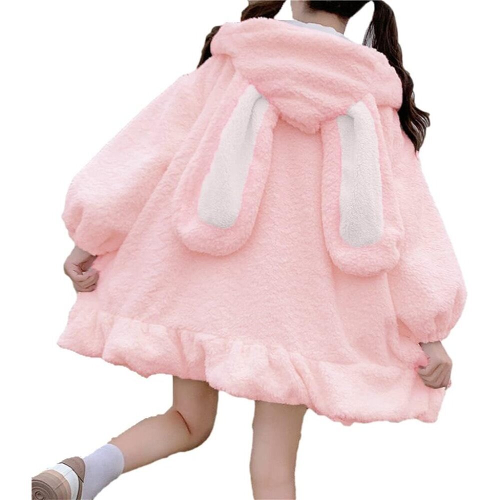 Kawaii Anime Bunny Ear Hoodie Women's Fuzzy Fluffy Cosplay Sweater